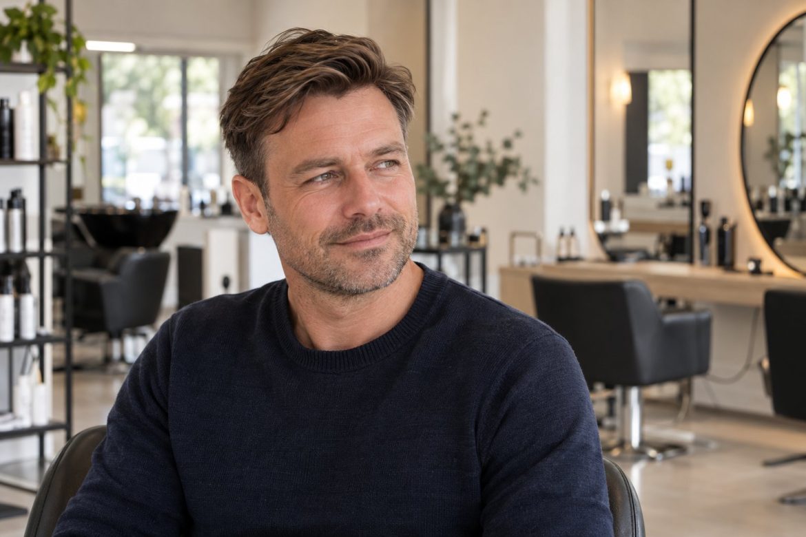 Man met een verzorgd bruin kapsel in een lichte salon